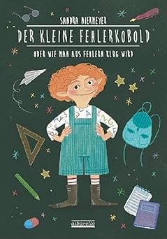 Cover eines Bilderbuches ein grinsender Kobold in der Mitte drum herum Schulsachen