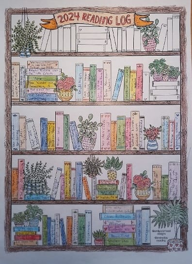 bild mit bunt gemalten Büchern und der Überschrift reading log