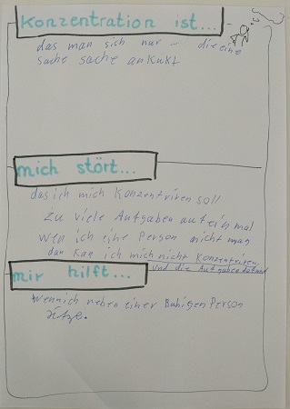 gezeichnetes und geschriebenes Bild zu Konzentration
