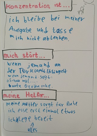 gezeichnetes und geschriebenes Bild zu Konzentration