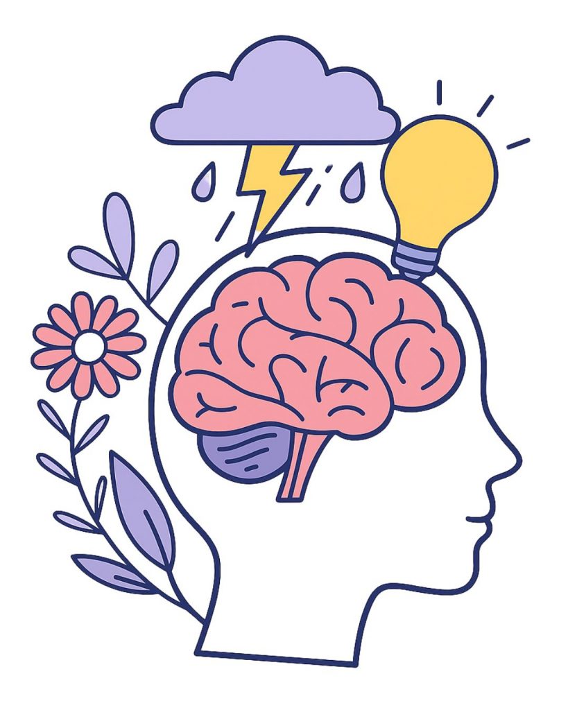 clipart Kopf mit Blumen und Wolke