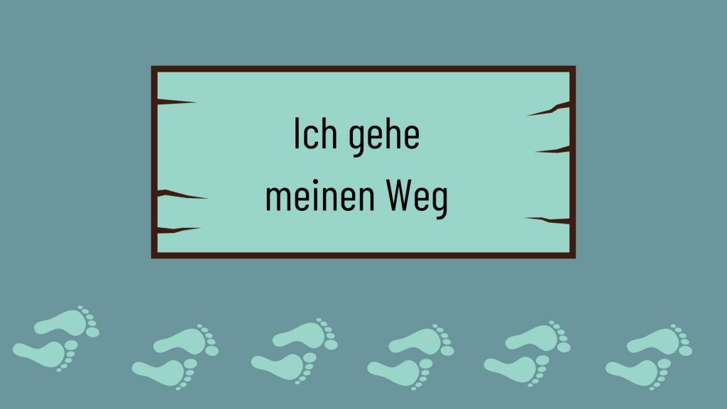 in der Mitte ein Schild unten Fußspuren