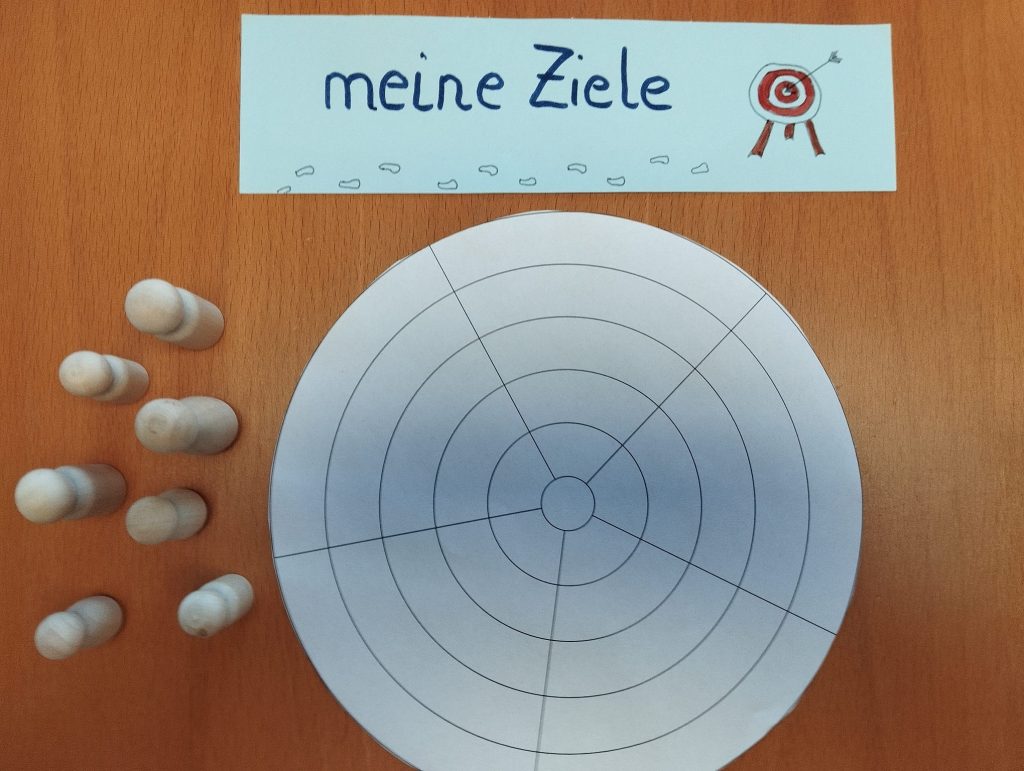 Zeilscheibe und Holzfiguren