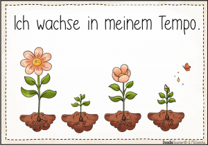 Ich wachse in meinem Tempo. Erst eine Große blume, daneben eine kleinere pflanze, daneben eine halb offene blume, daneben eine geschlossene blume
