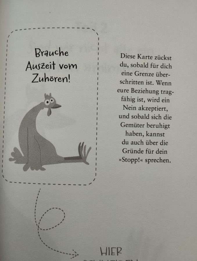 links ein huhn mit dem Spruch Brauche Auszeit vom Zuhören rechts text